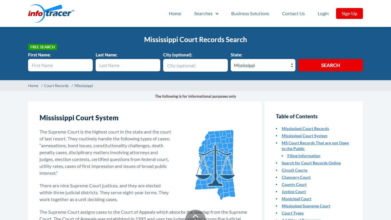 Search Mississippi Court Records By Name Online - InfoTracer