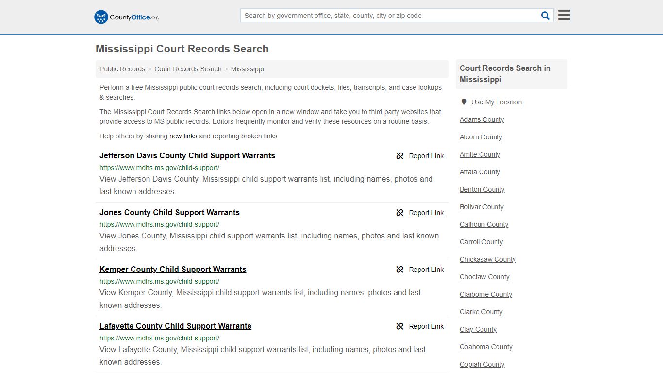 Mississippi Court Records Search - County Office